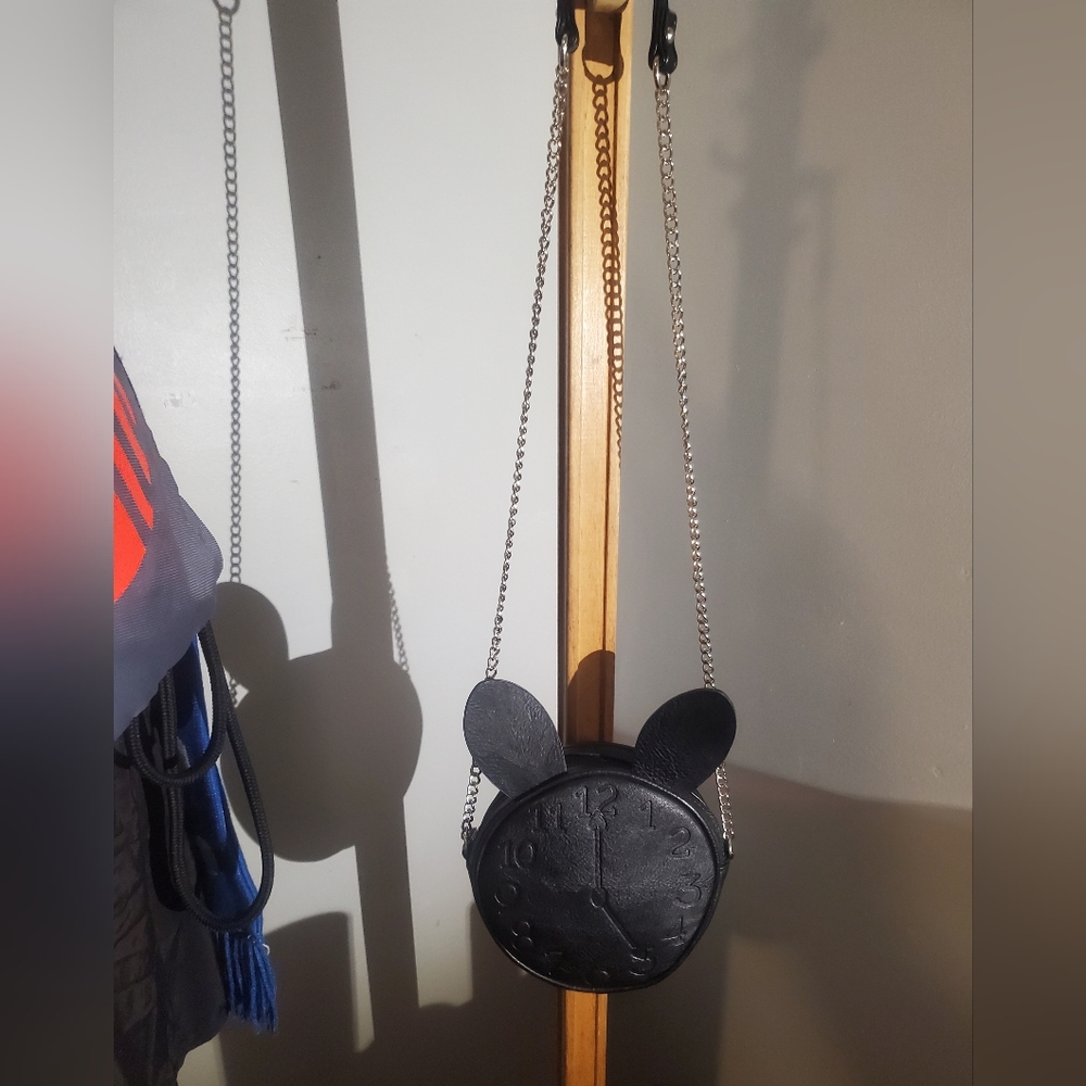 Disney Alice and wonderland black clock crossbody handbag GUC